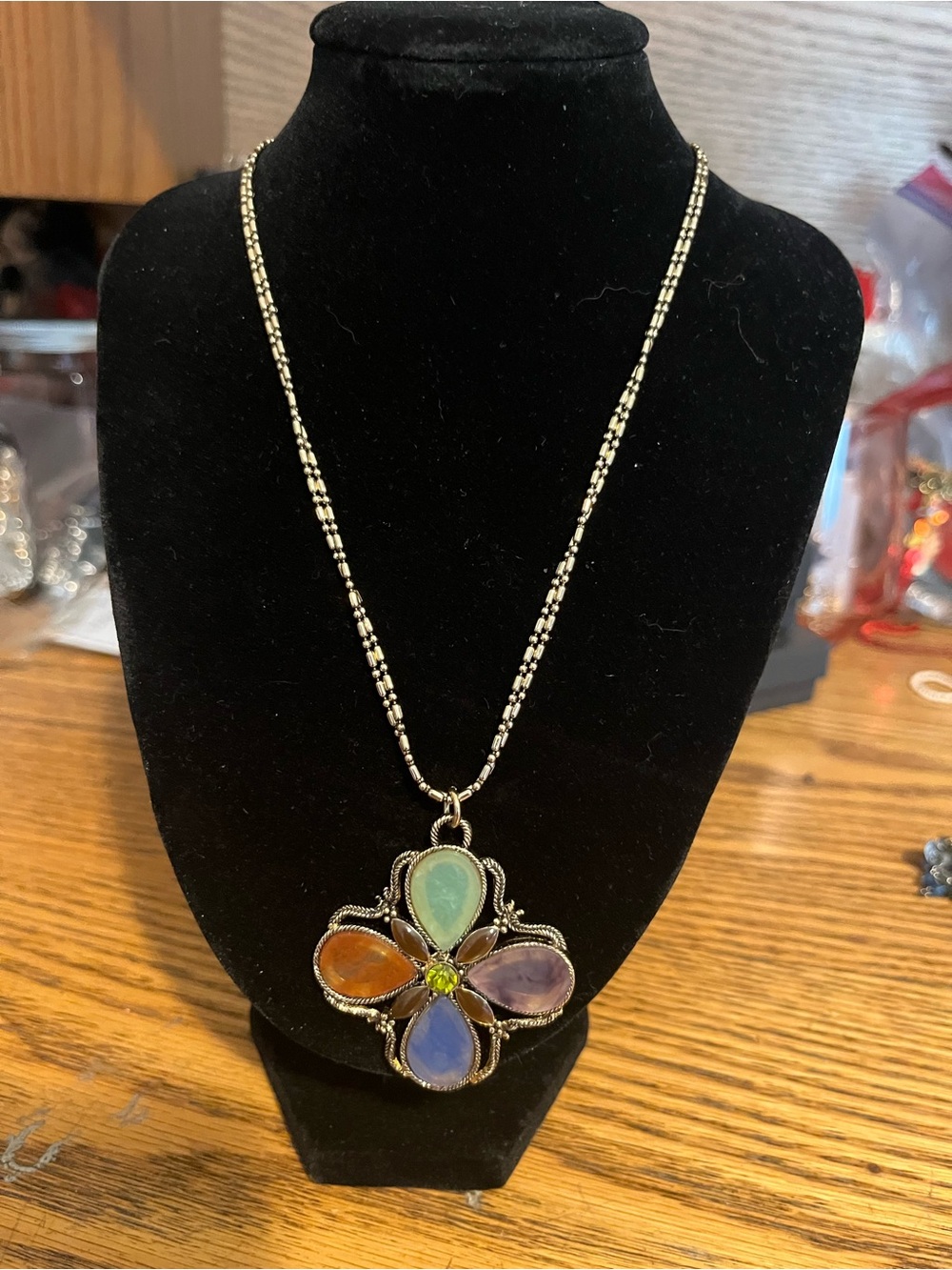 Monet Multicolor Flower Pendant Necklace with Silver-Tone Chain